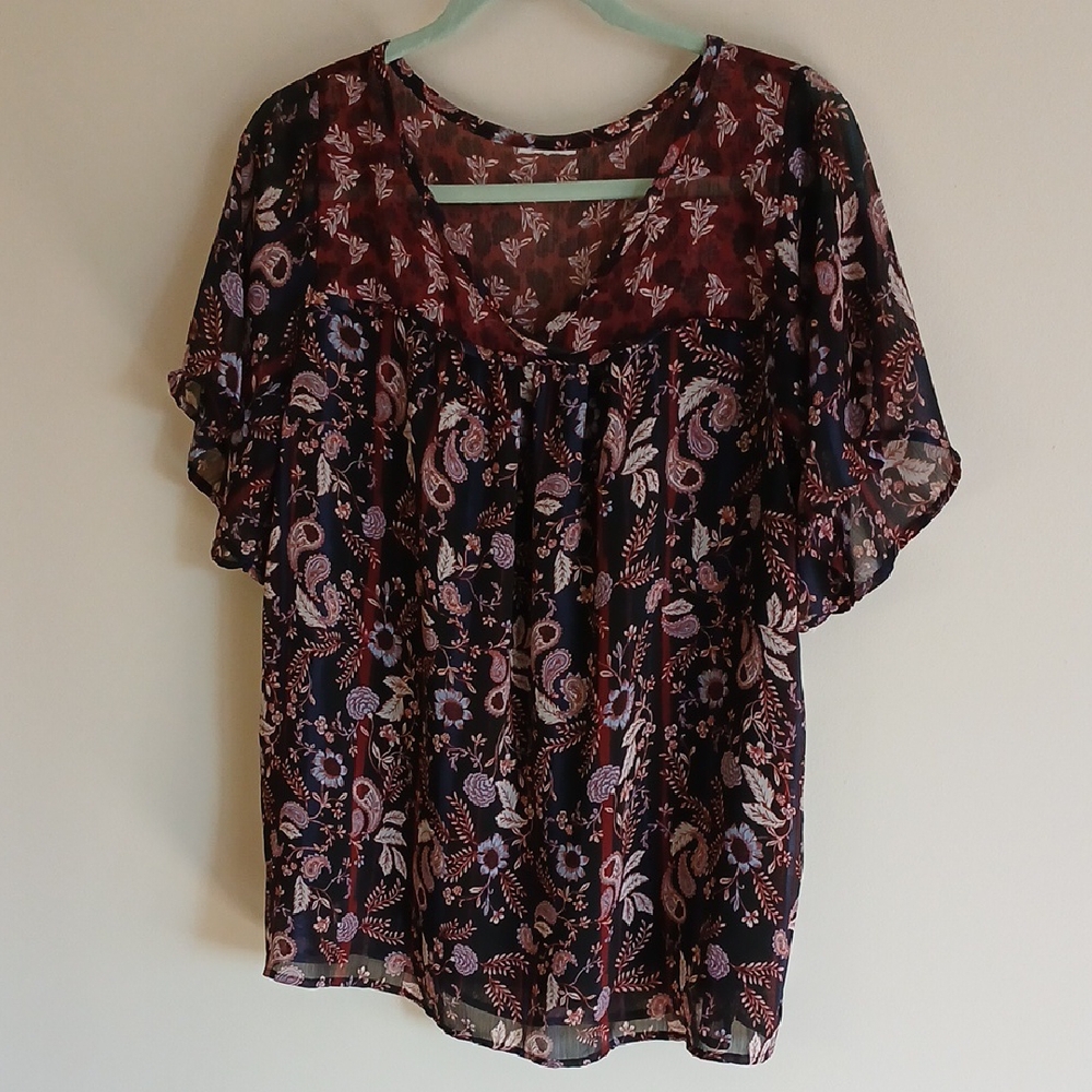 Floral Print Women's Top - Multicolor No Size Tag- measurements in description